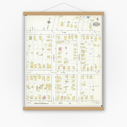Old map wall art mockup — magnetic wood frame on white wall — Sanborn Fire Insurance Map from Wauseon, Fulton County, Ohio (1916), Sheet #0005
