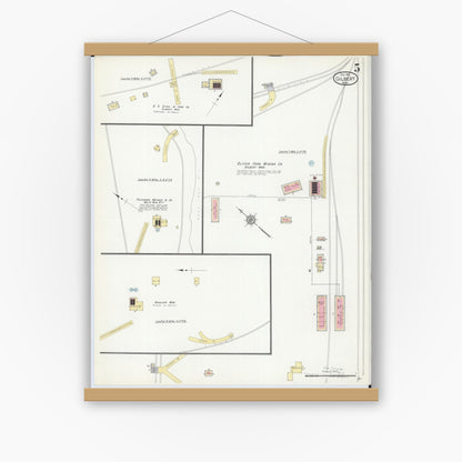 Old map wall art mockup — magnetic wood frame on white wall — Sanborn Fire Insurance Map from Gilbert, Saint Louis County, Minnesota (1912), Sheet #0005
