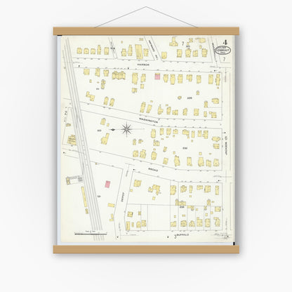 Old map wall art mockup — magnetic wood frame on white wall — Sanborn Fire Insurance Map from Conneaut, Ashtabula County, Ohio (1909), Sheet #0004