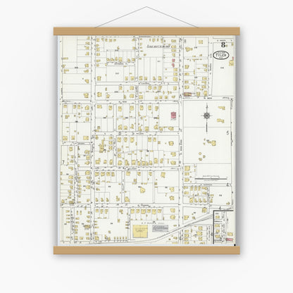 Old map wall art mockup — magnetic wood frame on white wall — Sanborn Fire Insurance Map from Tyler, Smith County, Texas (1919), Sheet #0008