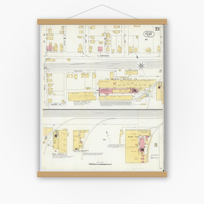 Old map wall art mockup — magnetic wood frame on white wall — Sanborn Fire Insurance Map from Rome, Oneida County, New York (1904), Sheet #0021