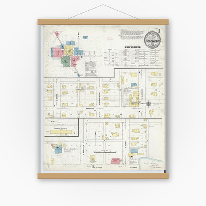 Old map wall art mockup — magnetic wood frame on white wall — Sanborn Fire Insurance Map from Gibsonburg, Sandusky County, Ohio (1910) - Complete Map Set