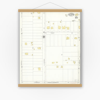 Old map wall art mockup — magnetic wood frame on white wall — Sanborn Fire Insurance Map from Hollywood, Los Angeles County, California (1907), Sheet #0015