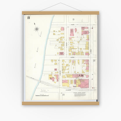 Old map wall art mockup — magnetic wood frame on white wall — Sanborn Fire Insurance Map from Hamilton, Butler County, Ohio (1899), Sheet #0019