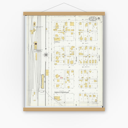 Old map wall art mockup — magnetic wood frame on white wall — Sanborn Fire Insurance Map from Wellston, Jackson County, Ohio (1904), Sheet #0008