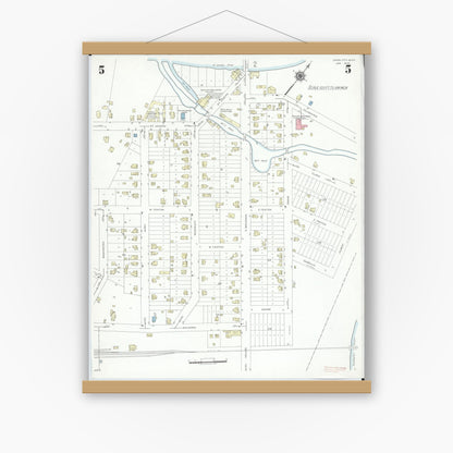 Old map wall art mockup — magnetic wood frame on white wall — Sanborn Fire Insurance Map from Union City, Branch And Calhoun Counties, Michigan (1940), Sheet #0005