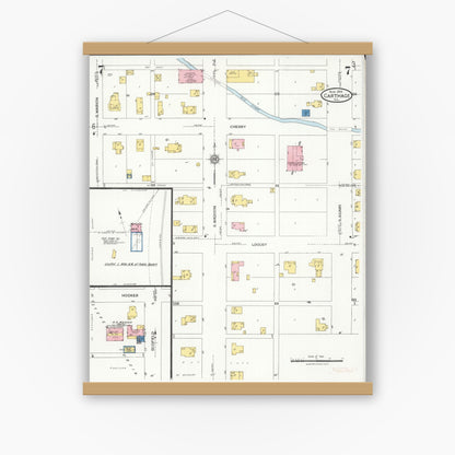 Old map wall art mockup — magnetic wood frame on white wall — Sanborn Fire Insurance Map from Carthage, Hancock County, Illinois (1926), Sheet #0007