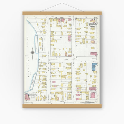 Old map wall art mockup — magnetic wood frame on white wall — Sanborn Fire Insurance Map from Manitowoc, Manitowoc County, Wisconsin (1919), Sheet #0002