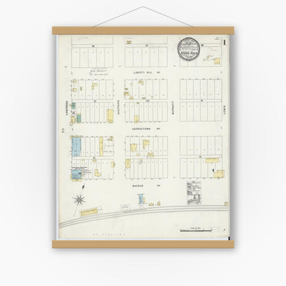 Old map wall art mockup — magnetic wood frame on white wall — Sanborn Fire Insurance Map from Round Rock, Williamson County, Texas (1896) - Complete Map Set