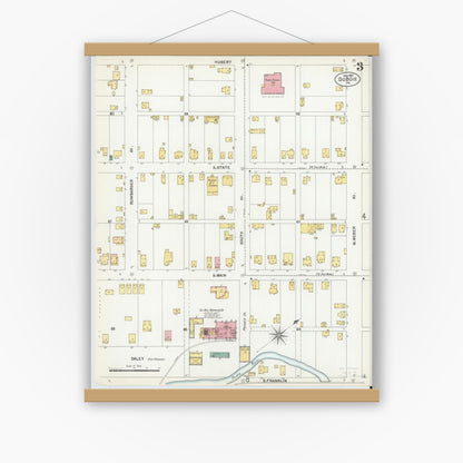 Old map wall art mockup — magnetic wood frame on white wall — Sanborn Fire Insurance Map from Du Bois, Clearfield County, Pennsylvania (1901), Sheet #0003