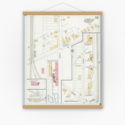 Old map wall art mockup — magnetic wood frame on white wall — Sanborn Fire Insurance Map from Painesville, Lake County, Ohio (1904), Sheet #0011