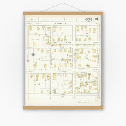 Old map wall art mockup — magnetic wood frame on white wall — Sanborn Fire Insurance Map from Orlando, Orange County, Florida (1913), Sheet #0016