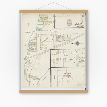 Old map wall art mockup — magnetic wood frame on white wall — Sanborn Fire Insurance Map from Port Clinton, Ottawa County, Ohio (1888), Sheet #0002