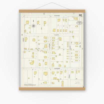 Old map wall art mockup — magnetic wood frame on white wall — Sanborn Fire Insurance Map from Paris, Lamar County, Texas (1902), Sheet #0012