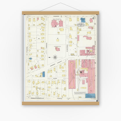 Old map wall art mockup — magnetic wood frame on white wall — Sanborn Fire Insurance Map from Mount Vernon, Knox County, Ohio (1907), Sheet #0004