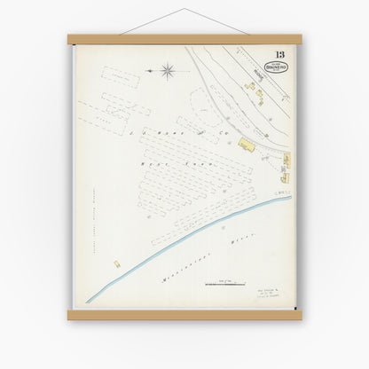Old map wall art mockup — magnetic wood frame on white wall — Sanborn Fire Insurance Map from Brainerd, Crow Wing County, Minnesota (1892), Sheet #0013