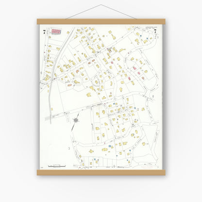 Old map wall art mockup — magnetic wood frame on white wall — Sanborn Fire Insurance Map from Lexington, Middlesex County, Massachusetts (1935), Sheet #0007