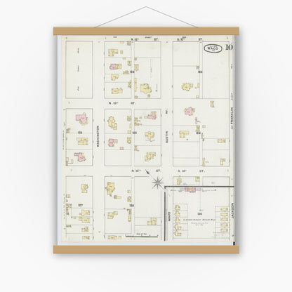 Old map wall art mockup — magnetic wood frame on white wall — Sanborn Fire Insurance Map from Waco, McLennan County, Texas (1889), Sheet #0010