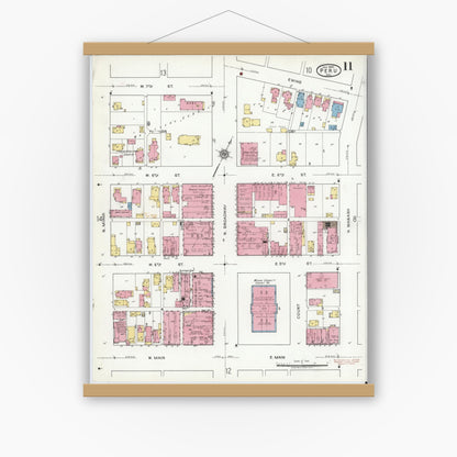 Old map wall art mockup — magnetic wood frame on white wall — Sanborn Fire Insurance Map from Peru, Miami County, Indiana (1920), Sheet #0011
