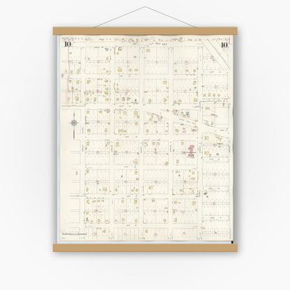 Old map wall art mockup — magnetic wood frame on white wall — Sanborn Fire Insurance Map from Snyder, Scurry County, Texas (1942), Sheet #0010
