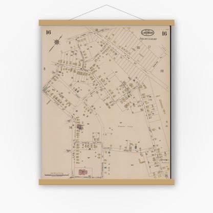 Old map wall art mockup — magnetic wood frame on white wall — Sanborn Fire Insurance Map from Lakewood, Ocean County, New Jersey (1922), Sheet #0016