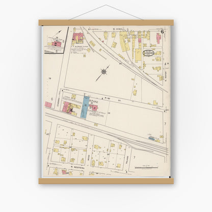 Old map wall art mockup — magnetic wood frame on white wall — Sanborn Fire Insurance Map from London, Madison County, Ohio (1921), Sheet #0006