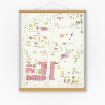 Old map wall art mockup — magnetic wood frame on white wall — Sanborn Fire Insurance Map from Painesville, Lake County, Ohio (1911), Sheet #0004