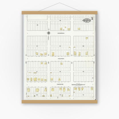 Old map wall art mockup — magnetic wood frame on white wall — Sanborn Fire Insurance Map from Bridgeport, Wise County, Texas (1921), Sheet #0005