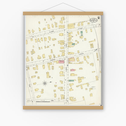 Old map wall art mockup — magnetic wood frame on white wall — Sanborn Fire Insurance Map from Knoxville, Tioga County, Pennsylvania (1903), Sheet #0002
