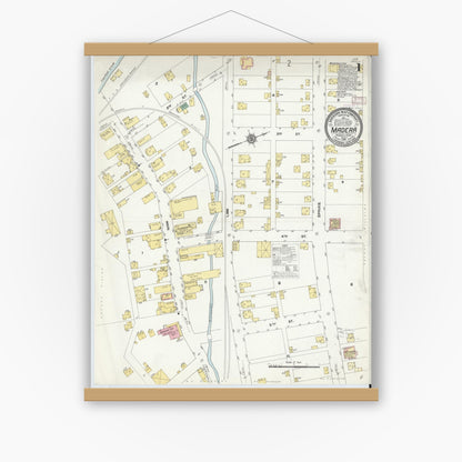 Old map wall art mockup — magnetic wood frame on white wall — Sanborn Fire Insurance Map from Madera, Clearfield County, Pennsylvania (1910) - Complete Map Set