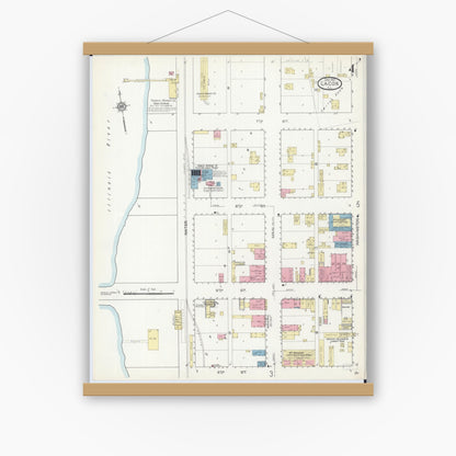 Old map wall art mockup — magnetic wood frame on white wall — Sanborn Fire Insurance Map from Lacon, Marshall County, Illinois (1913), Sheet #0004