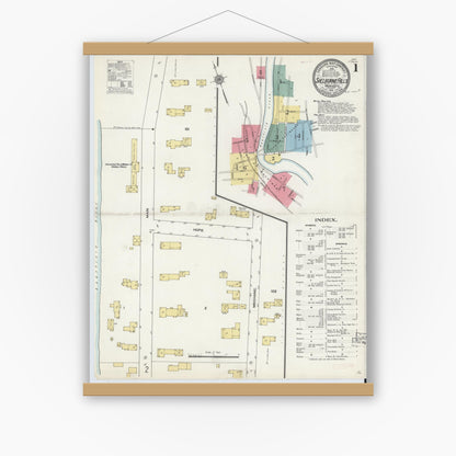 Old map wall art mockup — magnetic wood frame on white wall — Sanborn Fire Insurance Map from Shelburne Falls, Franklin County, Massachusetts (1910) - Complete Map Set
