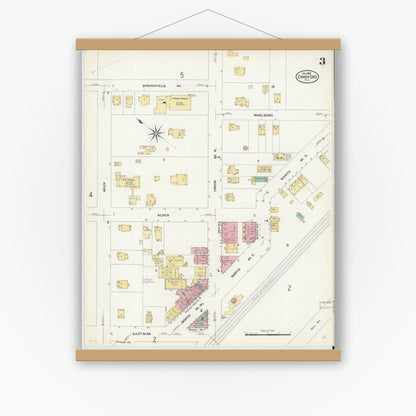 Old map wall art mockup — magnetic wood frame on white wall — Sanborn Fire Insurance Map from Cranford, Union County, New Jersey (1908), Sheet #0003