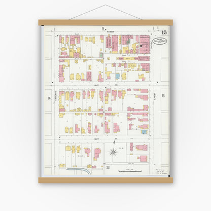 Old map wall art mockup — magnetic wood frame on white wall — Sanborn Fire Insurance Map from Chillicothe, Ross County, Ohio (1900), Sheet #0015