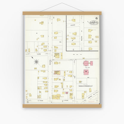 Old map wall art mockup — magnetic wood frame on white wall — Sanborn Fire Insurance Map from Hammonton, Atlantic County, New Jersey (1908), Sheet #0006