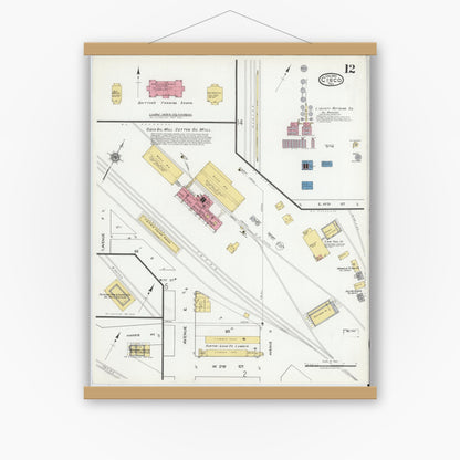 Old map wall art mockup — magnetic wood frame on white wall — Sanborn Fire Insurance Map from Cisco, Eastland County, Texas (1920), Sheet #0012