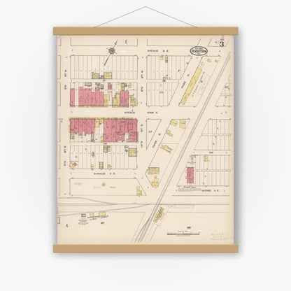 Old map wall art mockup — magnetic wood frame on white wall — Sanborn Fire Insurance Map from Robstown, Nueces County, Texas (1922), Sheet #0003