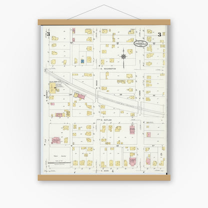 Old map wall art mockup — magnetic wood frame on white wall — Sanborn Fire Insurance Map from Loudonville, Ashland County, Ohio (1924), Sheet #0003
