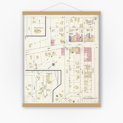 Old map wall art mockup — magnetic wood frame on white wall — Sanborn Fire Insurance Map from Walnut, Bureau County, Illinois (1921), Sheet #0002