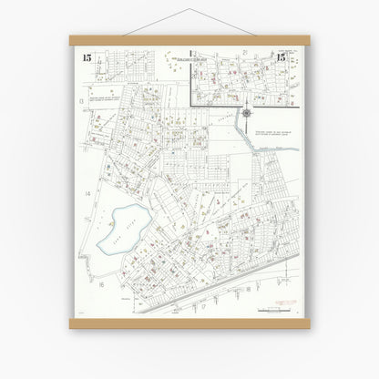 Old map wall art mockup — magnetic wood frame on white wall — Sanborn Fire Insurance Map from Glen Ellyn, Du Page County, Illinois (1940), Sheet #0015