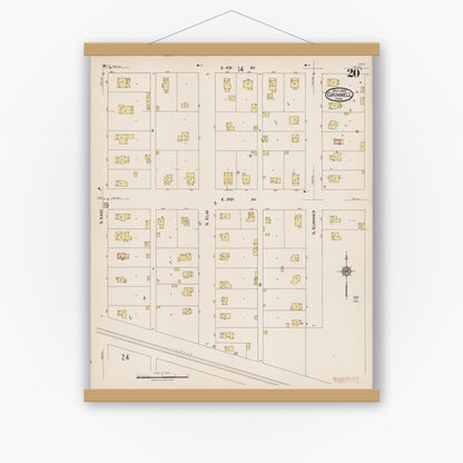 Old map wall art mockup — magnetic wood frame on white wall — Sanborn Fire Insurance Map from Grinnell, Poweshiek County, Iowa (1922), Sheet #0020