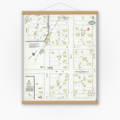 Old map wall art mockup — magnetic wood frame on white wall — Sanborn Fire Insurance Map from Chatfield, Fillmore And Olmsted Counties, Minnesota (1920), Sheet #0005