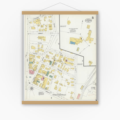 Old map wall art mockup — magnetic wood frame on white wall — Sanborn Fire Insurance Map from Stoneham, Middlesex County, Massachusetts (1903), Sheet #0005