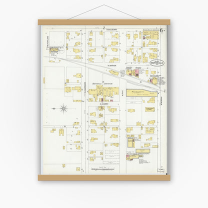 Old map wall art mockup — magnetic wood frame on white wall — Sanborn Fire Insurance Map from Martinsville, Morgan County, Indiana (1902), Sheet #0006