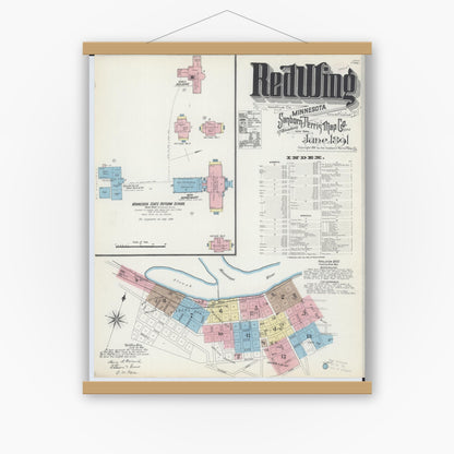 Old map wall art mockup — magnetic wood frame on white wall — Sanborn Fire Insurance Map from Red Wing, Goodhue County, Minnesota (1891) - Complete Map Set