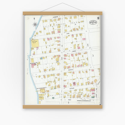 Old map wall art mockup — magnetic wood frame on white wall — Sanborn Fire Insurance Map from Watertown, Jefferson County, Wisconsin (1901), Sheet #0002