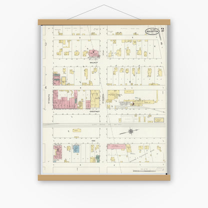 Old map wall art mockup — magnetic wood frame on white wall — Sanborn Fire Insurance Map from Assumption, Christian County, Illinois (1909), Sheet #0002