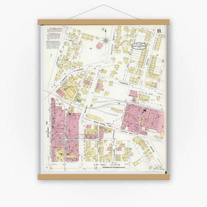 Old map wall art mockup — magnetic wood frame on white wall — Sanborn Fire Insurance Map from East Liverpool, Columbiana County, Ohio (1908), Sheet #0011