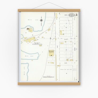 Old map wall art mockup — magnetic wood frame on white wall — Sanborn Fire Insurance Map from Whitehall, Muskegon County, Michigan (1910), Sheet #0006