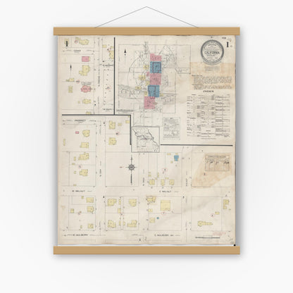 Old map wall art mockup — magnetic wood frame on white wall — Sanborn Fire Insurance Map from California, Moniteau County, Missouri (1938) - Complete Map Set